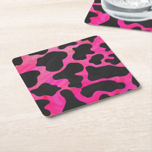 Kuh Hot Pink und Schwarz Print Rechteckiger Pappuntersetzer (angewinkelt)