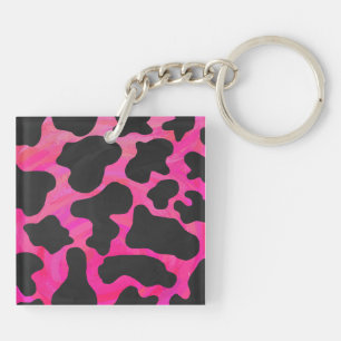 Kuh Hot Pink und Schwarz Print Schlüsselanhänger