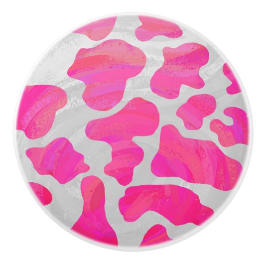 Kuh - Hot Rosa und Weiß Keramikknauf (Vorderseite)