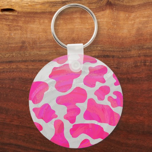 Kuh - Hot Rosa und Weiß Schlüsselanhänger (Vorderseite)