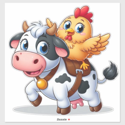 Kuh/Huhn niedlich Cartoon Aufkleber (Blatt)