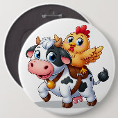 Kuh/Huhn niedlich Cartoon Button (Vorne & Hinten)