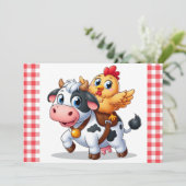 Kuh/Huhn niedlich Cartoon Feiertagskarte (Stehend Vorderseite)