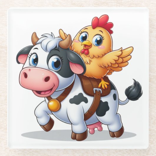 Kuh/Huhn niedlich Cartoon Glasuntersetzer (Vorderseite)