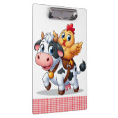 Kuh/Huhn niedlich Cartoon Klemmbrett (Rechts)