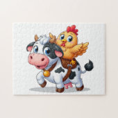 Kuh/Huhn niedlich Cartoon Puzzle (Horizontal)