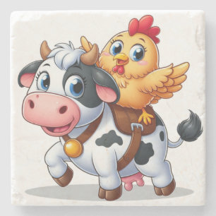 Kuh/Huhn niedlich Cartoon Steinuntersetzer