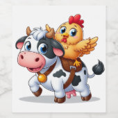 Kuh/Huhn niedlich Cartoon Weinetikett (Einzelnes Label)