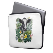 Kuh im Blütendschungel, tropische Kuh Laptopschutzhülle (Vorderseite Links)