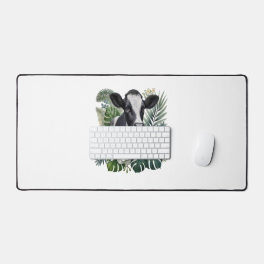 Kuh im Blütendschungel, tropische Kuh Schreibtischunterlage (Tastatur & Maus)