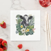 Kuh im Blütendschungel, tropische Kuh Serviette (Beispiel)