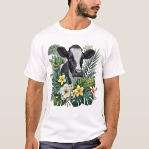 Kuh im floralen Dschungel Png, tropische Kuh T-Shirt