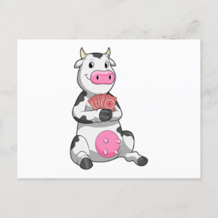 Kuh im Poker mit Poker-Karten Postkarte