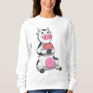 Kuh im Poker mit Poker-Karten Sweatshirt