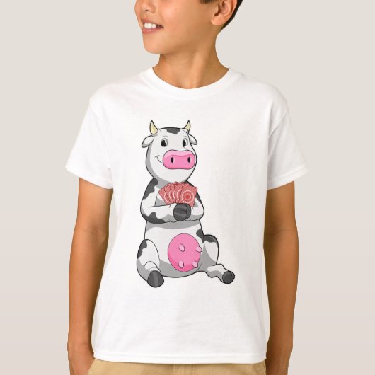 Kuh im Poker mit Poker-Karten T-Shirt (Vorderseite)