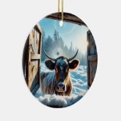 Kuh im Schnee Keramik Ornament (Rechts)