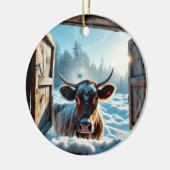 Kuh im Schnee Keramik Ornament (Links)