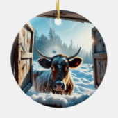 Kuh im Schnee Keramik Ornament (Hinten)