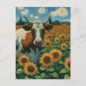 Kuh im Van Gogh Sonnenblumen Postkarte (Vorderseite)
