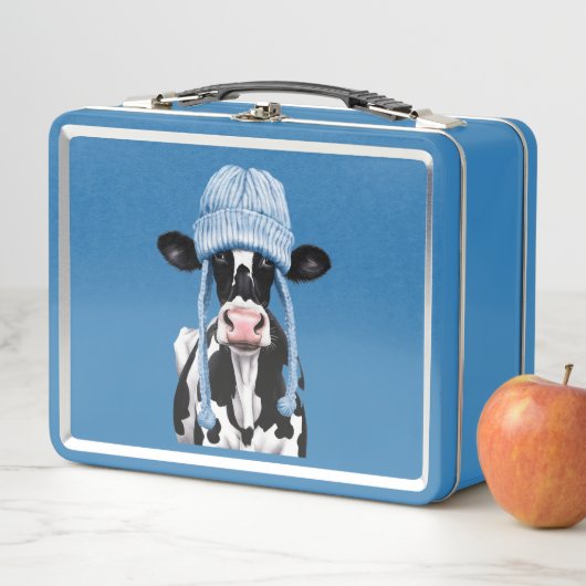 Kuh in einem Hut. Metall Brotdose (Beispiel)