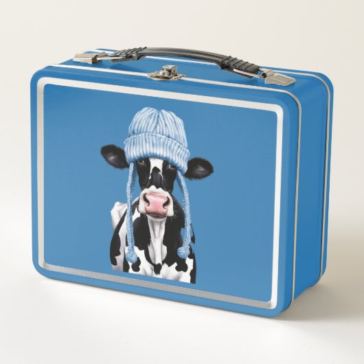 Kuh in einem Hut. Metall Brotdose (Vorderseite)