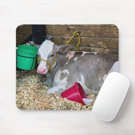 Kuh in einem Stallgehege mit Eimern Mousepad (Mit Mouse)