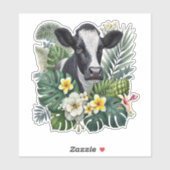 Kuh in floraler Jungle Png, tropische Kuh Aufkleber (Blatt)