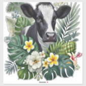 Kuh in floraler Jungle Png, tropische Kuh Aufkleber (Blatt)