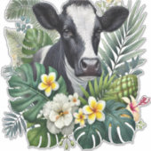 Kuh in floraler Jungle Png, tropische Kuh Aufkleber (Vorderseite)