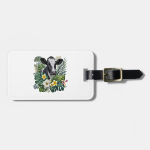 Kuh in floraler Jungle Png, tropische Kuh Gepäckanhänger