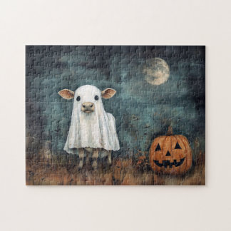 Kuh in GastKostüm mit Pumpkin und Vollmond Puzzle