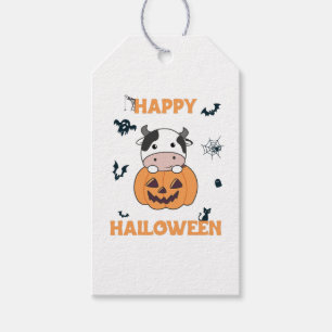 Kuh in Pumpkin Niedliche Kühe glückliche Halloween Geschenkanhänger