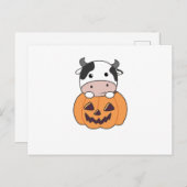 Kuh in Pumpkin Niedliche Kühe glückliche Halloween Postkarte (Vorne/Hinten)