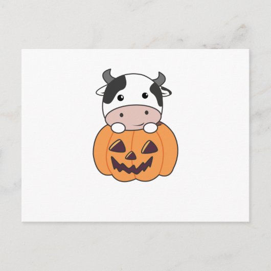 Kuh in Pumpkin Niedliche Kühe glückliche Halloween Postkarte (Vorderseite)