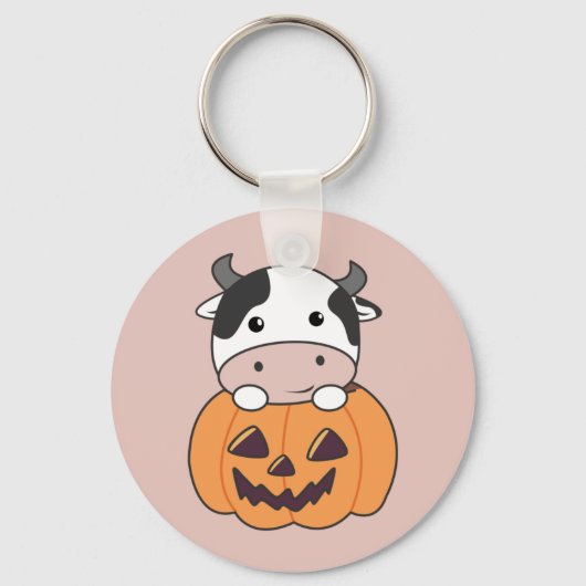 Kuh in Pumpkin Niedliche Kühe glücklichen Hallowee Schlüsselanhänger (Vorderseite)
