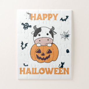 Kuh in Pumpkin Niedliche Kühe Happy Halloween Jigs Puzzle