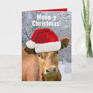 Kuh in Santa-Hut Mooo-y Weihnachten, Frohes Moo-Ja Feiertagskarte
