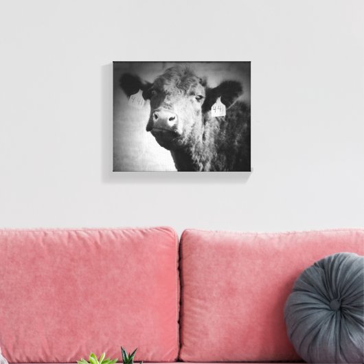 Kuh in Schwarz-Weiß-Leinwand Leinwanddruck (Insitu (Wohnzimmer))