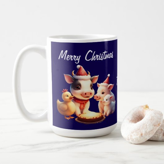 Kuh, Lamm, Schwein und Huhn Kaffeetasse (Mit Donut)