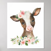 Kuh, Landtiere, rosa Blume, Kinderzimmer für Mädch Poster (Vorne)