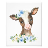 Kuh, Landtiere, Stall, Blütenblumen, Junge Kinderz Fotodruck (Vorne)