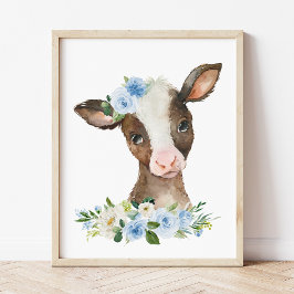 Kuh, Landtiere, Stall, Blütenblumen, Junge Kinderz Fotodruck
