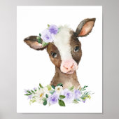Kuh, Landtiere, violette Blumen, neutrale Geschlec Poster (Vorne)