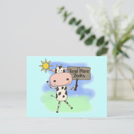 Kuh las mehr Bücher Postkarte (Stehend Vorderseite)