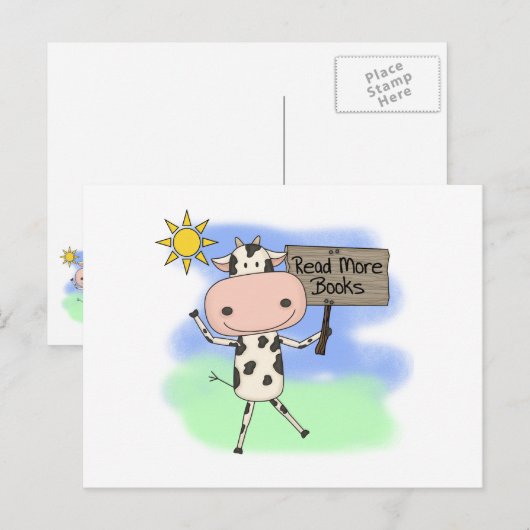 Kuh lest mehr Bücher Postkarte (Vorne/Hinten)