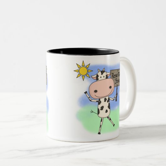 Kuh lest mehr Bücher Zweifarbige Tasse (VorderseiteRechts)