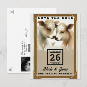 Kuh Liebe Braun Creme Landhochzeit Save the Date Ankündigungspostkarte