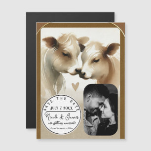Kuh Liebe Braun Creme Landhochzeit Save the Date Magnetkarte