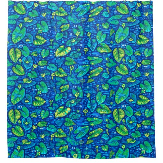 Kuh Lilien, Spatterdock Sommerteich Blumenmuster Duschvorhang (Vorderseite)