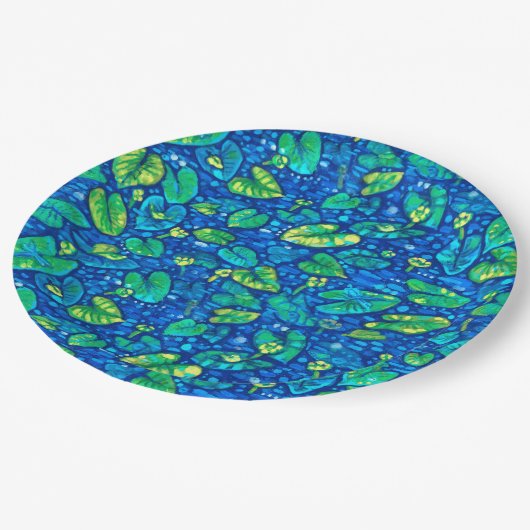 Kuh Lilien, Spatterdock Sommerteich Blumenmuster Pappteller (Schrägansicht)